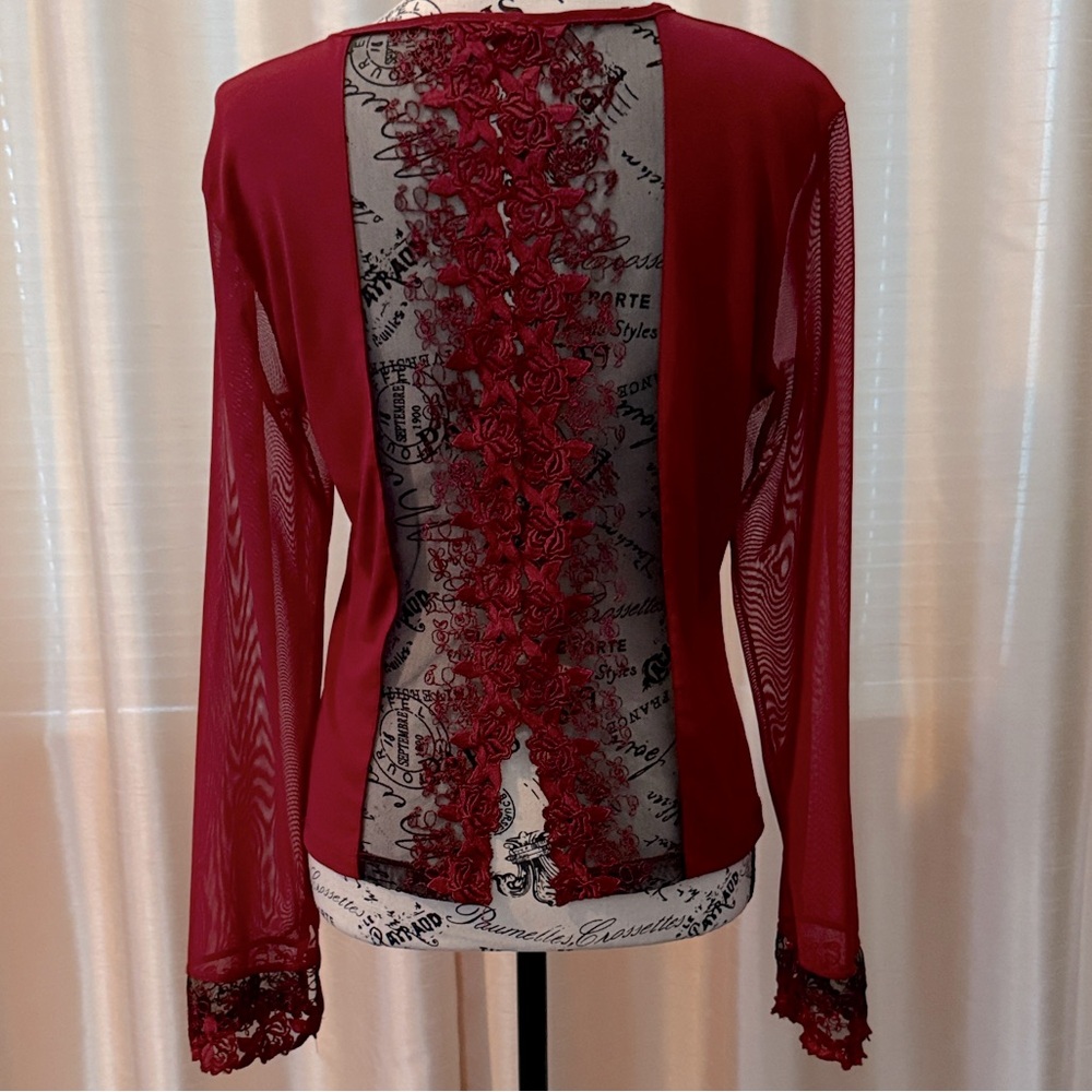Kings Land Lace Back Women's Sheer Mesh Sleeves Blouse Top